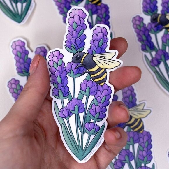 3 for $15 - Bee and Lavender Flower Sticker - Waterproof Vinyl‎ Nature Decal - Picture 4 of 7